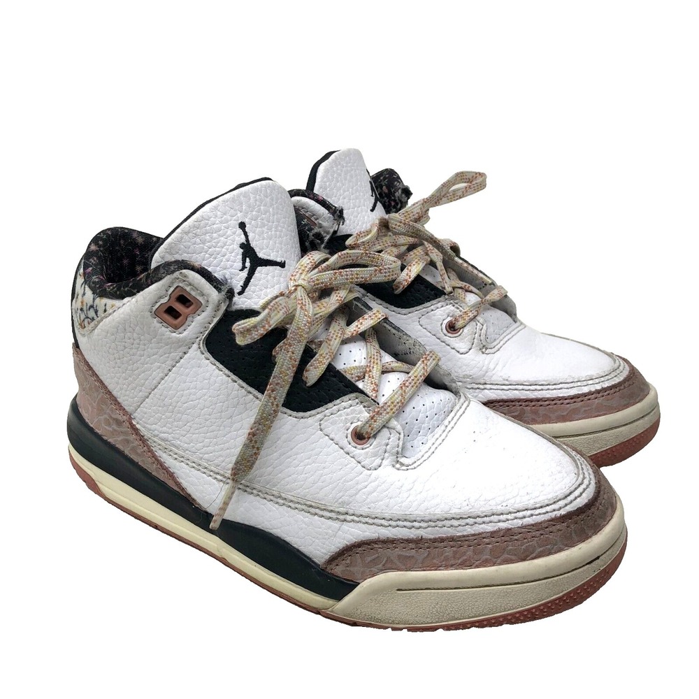 Jordan 3 Retro Red Stardust Sneakers Unisex 3 Youth Floral White Leather Lace Up